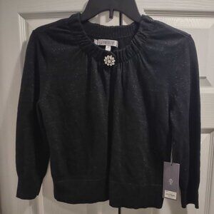 Jennifer Lopez Open Front Cardigan Black - Rhinestone Brooch Med NWT